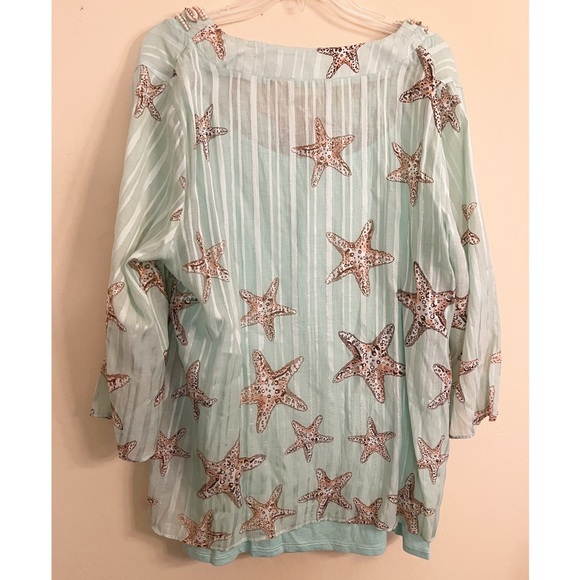 Soft Surroundings Stella Marina Beaded Shell and Starfish Blouse with camisole. - Picture 4 of 8